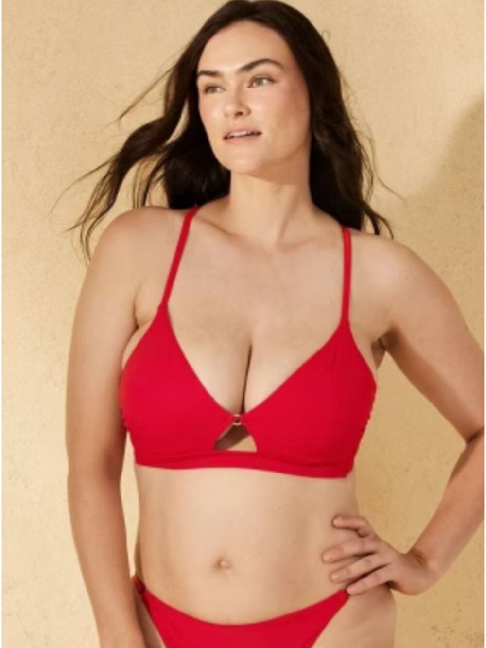 Shade & Shore Red Bikini Top Underwire 36B Removable Pads Adjustable NWT